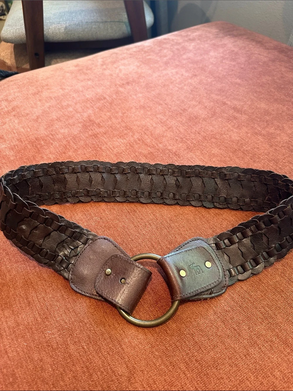 Abercrombie Braided Leather Women’s Belt with Brass Ring - Brown